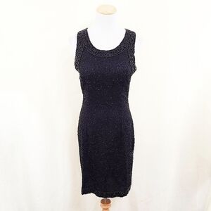 Laurence Kazar beaded silk dress black vintage